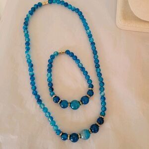 Blue Dyed Agate Necklace and Bracelet Set 18 in. 7.5 in.